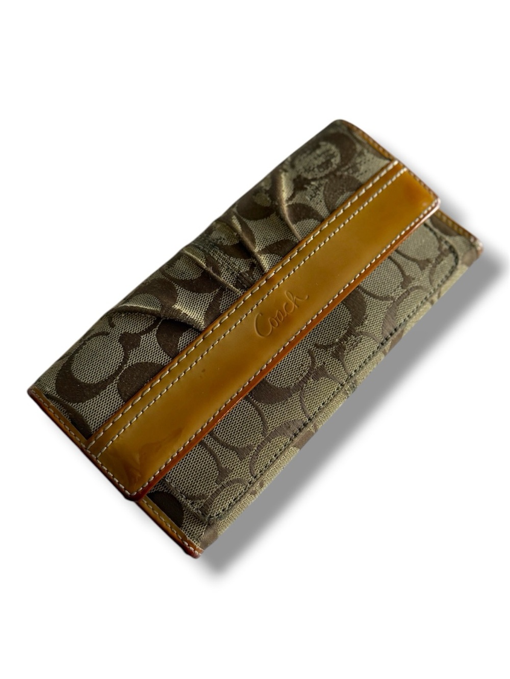 Vintage Coach Signature Canvas Trifold Wallet Tan Brown Monogram Y2K Streetwear
